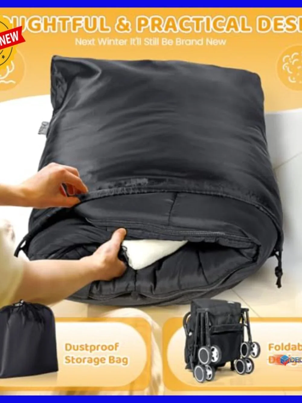 Universal Stroller Footmuff Winter Bunting Bag with Removable Zipper